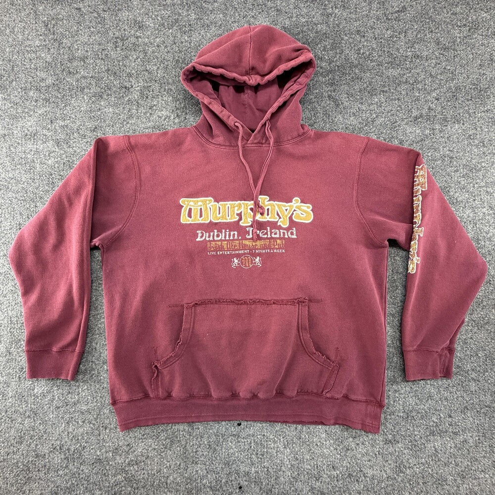 Murphy's Dublin Ireland Hoodie Mens Medium Red Beer Pub Graphic Fleece Pullover